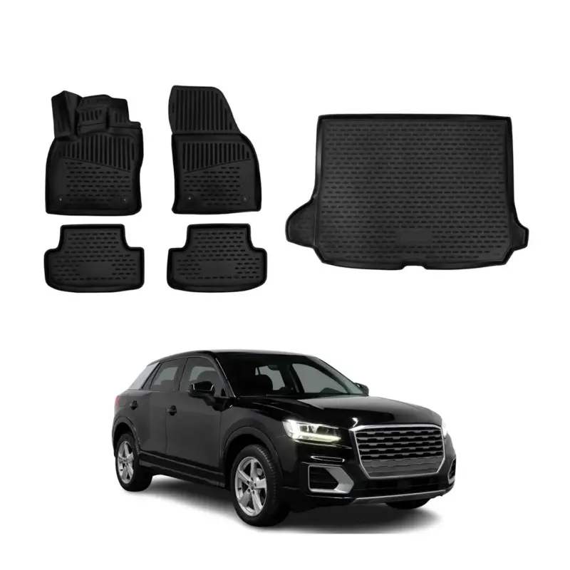 Fußmatten & Kofferraumwanne Set für Audi Q2 2017-2026 Gummi TPE Schwarz 5x Versand Am Gleichen Tag