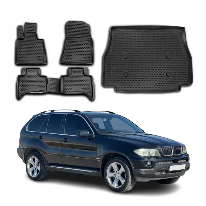 Fußmatten & Kofferraumwanne Set für BMW X5 E53 1999-2006 Gummi TPE Schwarz 5x Preisknaller