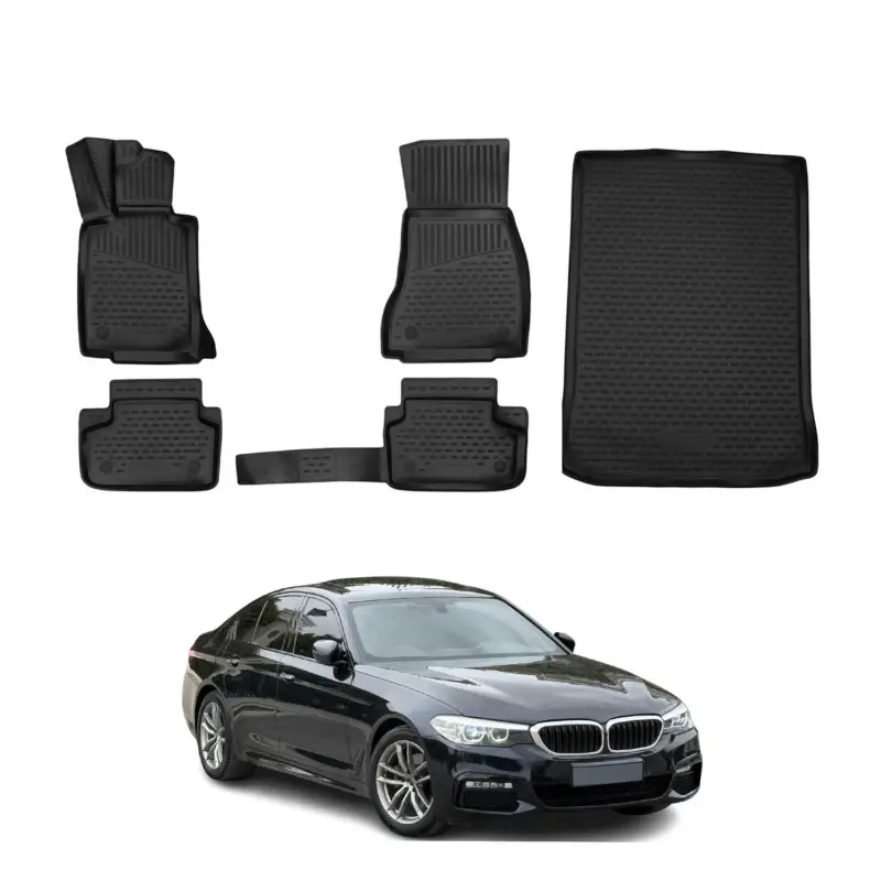 Neuheit Fußmatten & Kofferraumwanne Set für BMW 5er G30 2017-2024 Gummi TPE Schwarz 5x