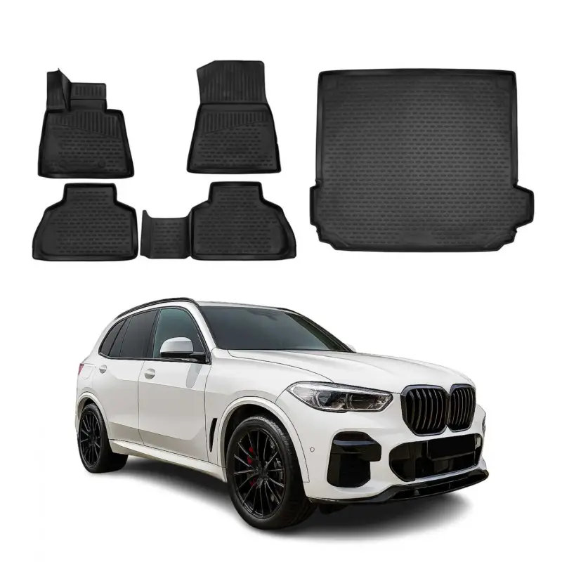 Solange Der Vorrat Reicht Fußmatten & Kofferraumwanne Set für BMW X5 G05 2019-2026 Gummi TPE Schwarz 5x