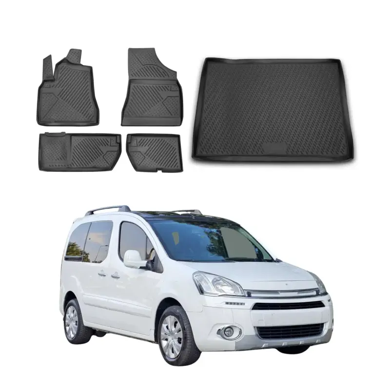 Fußmatten & Kofferraumwanne Set für Citroen Berlingo 2008-2019 TPE Schwarz Preisreduziert