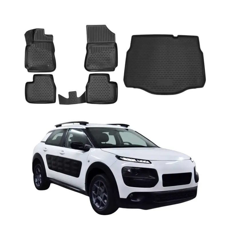 Fußmatten & Kofferraumwanne Set für Citroen C4 Cactus 2014-2020 TPE Schwarz Heißes Angebot
