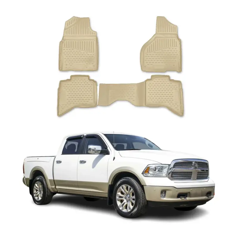 Günstig OMAC Gummimatten Fußmatten für Dodge RAM 1500 2500 3500 2012-2018 Quad Cab Beige