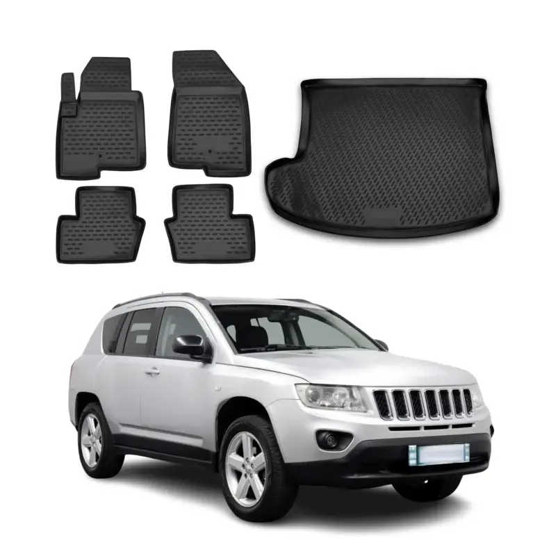 Fußmatten & Kofferraumwanne Set für Jeep Compass 2011-2016 Gummi TPE Schwarz 5x Sonderaktion