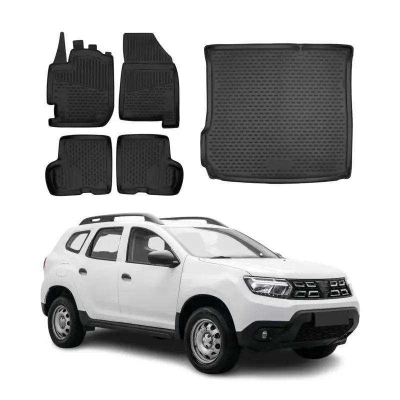 Fußmatten & Kofferraumwanne Set für Dacia Duster 2017-2024 Gummi TPE Schwarz 5x Direkt Vom Hersteller