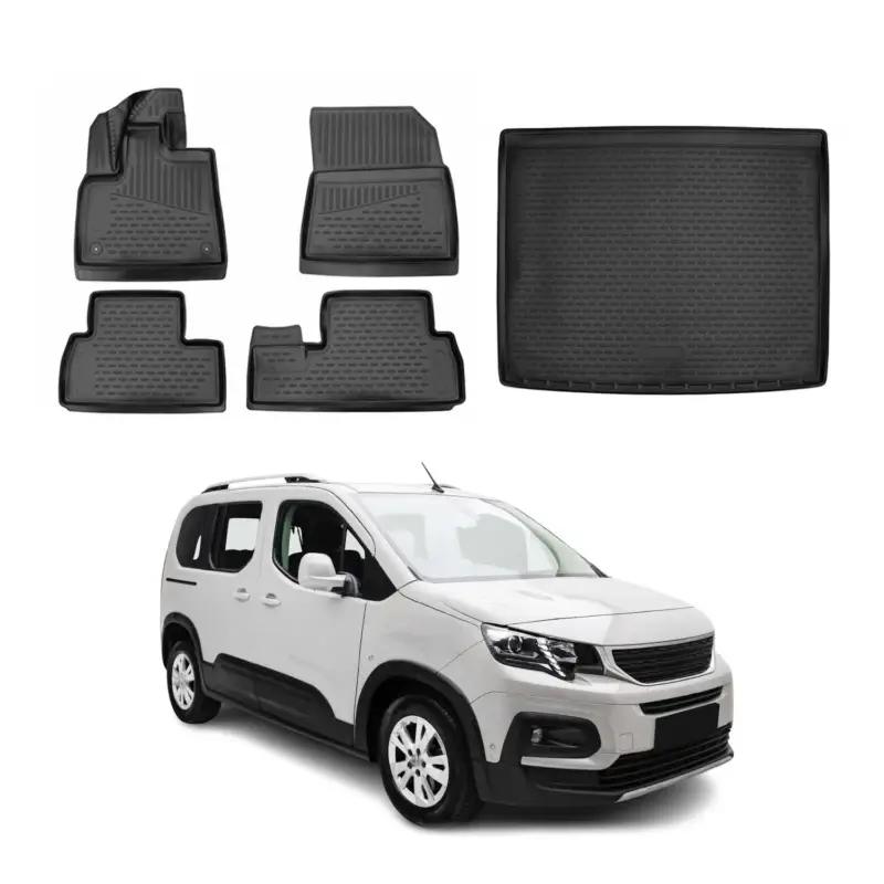 Fußmatten & Kofferraumwanne Set für Peugeot Rifter 2018-2024 L1 Schwarz Kracherpreis