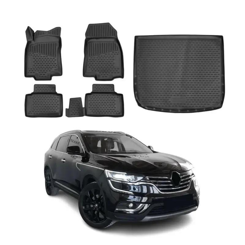 Markenware Fußmatten & Kofferraumwanne Set für Renault Koleos 2016-2024 TPE Schwarz