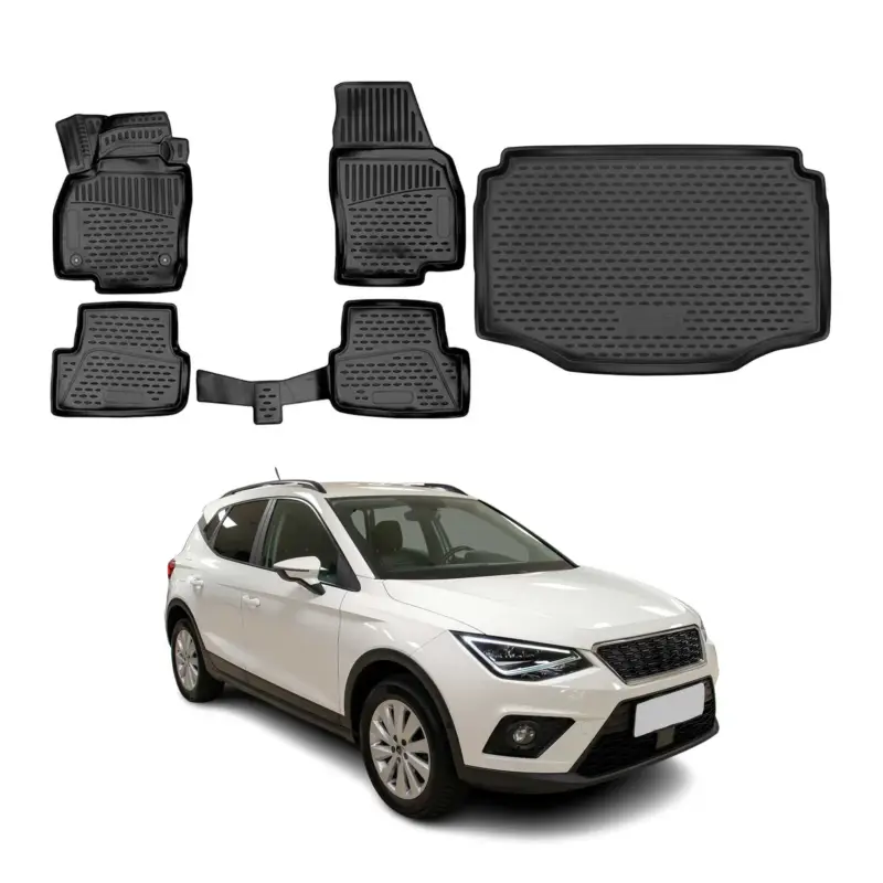 Schnäppchen Fußmatten & Kofferraumwanne Set für Seat Arona 2017-2026 Gummi TPE Schwarz 5x