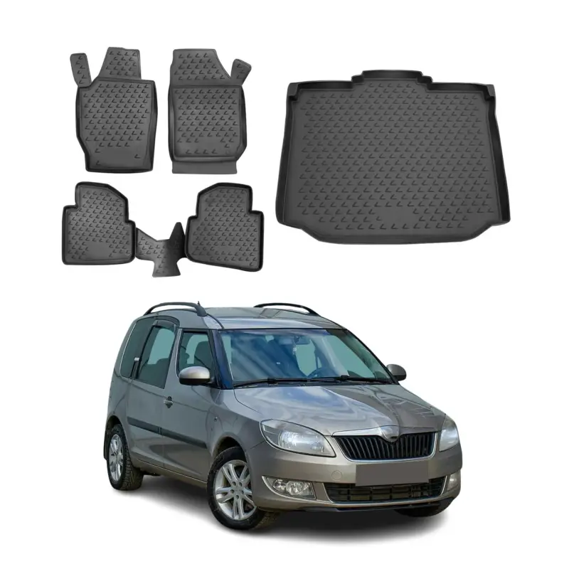 Neu Fußmatten & Kofferraumwanne Set für Skoda Roomster 2006-2015 TPE Schwarz