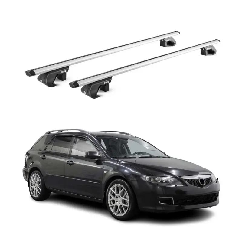 Preisreduziert Dachträger Grundtäger für Mazda 6 Kombi 2002-2008 90kg Alu Silber 2 tlg ABE
