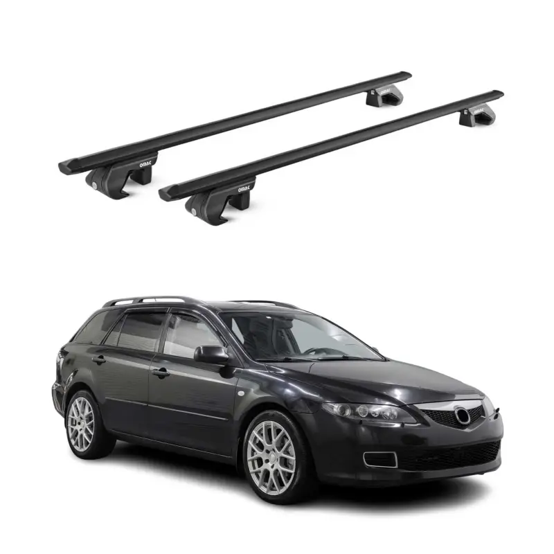 Günstig Dachträger Grundtäger für Mazda 6 Kombi 2002-2008 90kg Alu Schwarz 2 tlg ABE