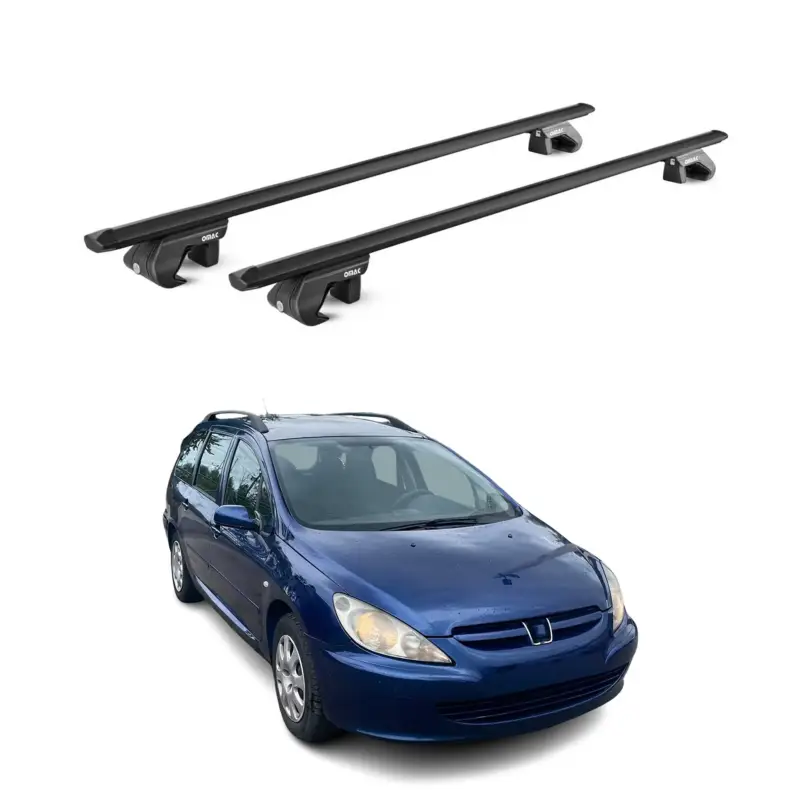 Dachträger Grundtäger für Peugeot 307 Kombi 2002-2008 90kg Alu Schwarz 2 tlg ABE Neuheit