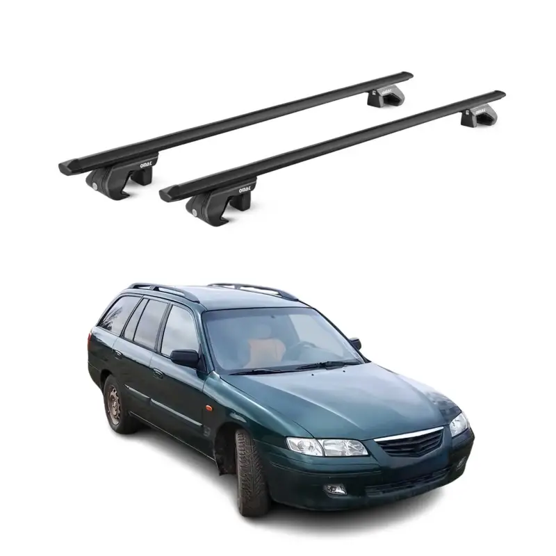 Top-Preis Dachträger Grundtäger für Mazda 626 GV Kombi 1988-1997 90kg Alu Schwarz 2x ABE