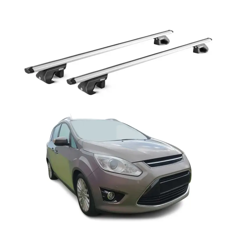 Geprüft Dachträger Grundtäger für Ford C-Max 2010-2019 5 tür 90kg Alu Silber 2 tlg ABE