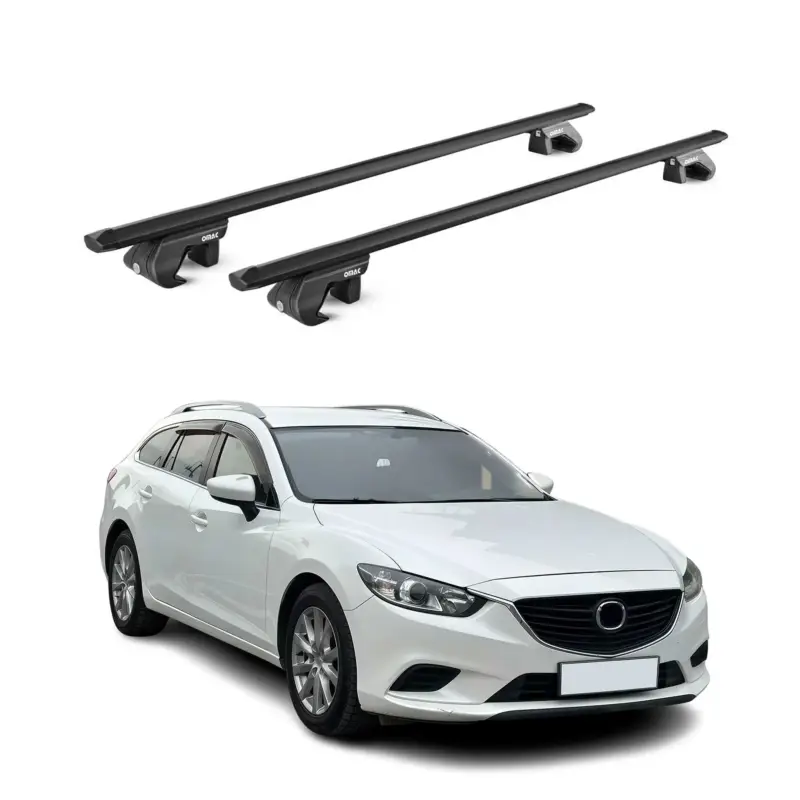 Preisreduziert Dachträger Grundtäger für Mazda 6 Kombi 2012-2025 5 tür 90kg Alu Schwarz 2x ABE