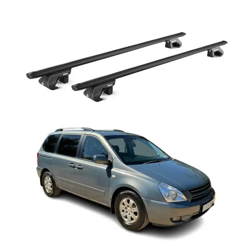 Jetzt Kaufen Dachträger Grundtäger für Kia Carnival 2005-2014 5 tür 90kg Alu Schwarz 2x ABE