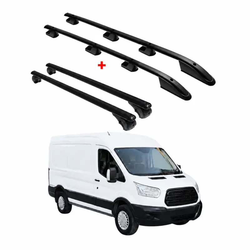 Top-Angebot Dachreling + Dachträger für Ford Transit 2015-2026 L2 Mitte RS Alu Schwarz 4x