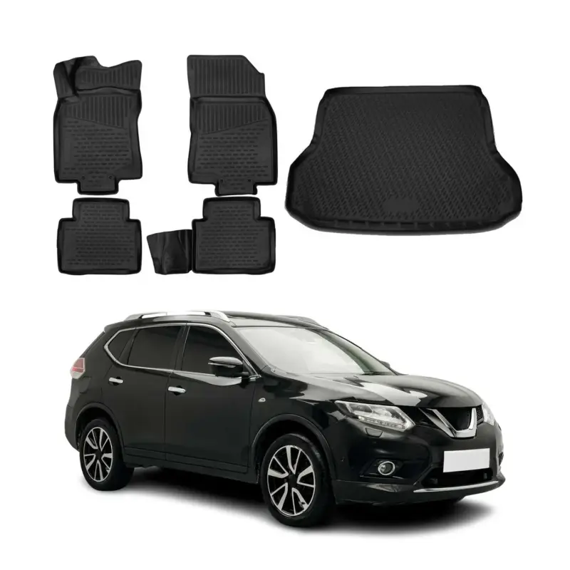 Schnäppchen Fußmatten & Kofferraumwanne Set für Nissan X-Trail 2014-2021 TPE Schwarz