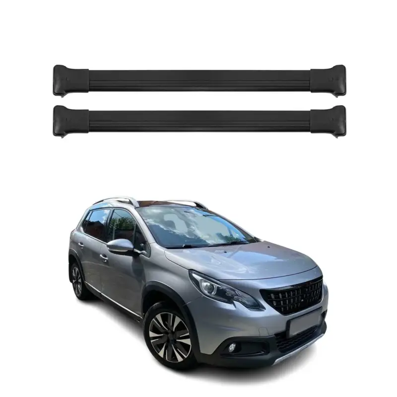 Billig Dachträger Grundtäger für Peugeot 2008 I A94 2013-2020 75kg Aluminium Schwarz 2x