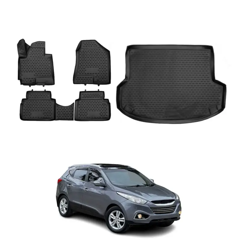 Schneller Versand Fußmatten & Kofferraumwanne Set für Hyundai ix35 2010-2015 Gummi TPE Schwarz 5x
