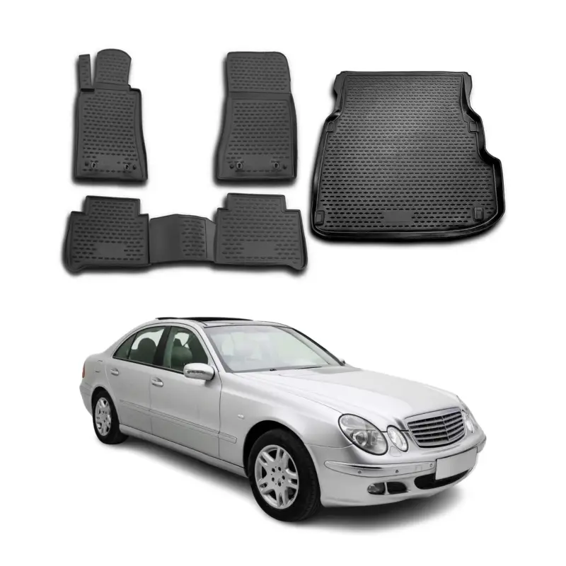 Ausverkauf Fußmatten & Kofferraumwanne Set für Mercedes E Klasse W211 2002-2009 TPE Schwarz