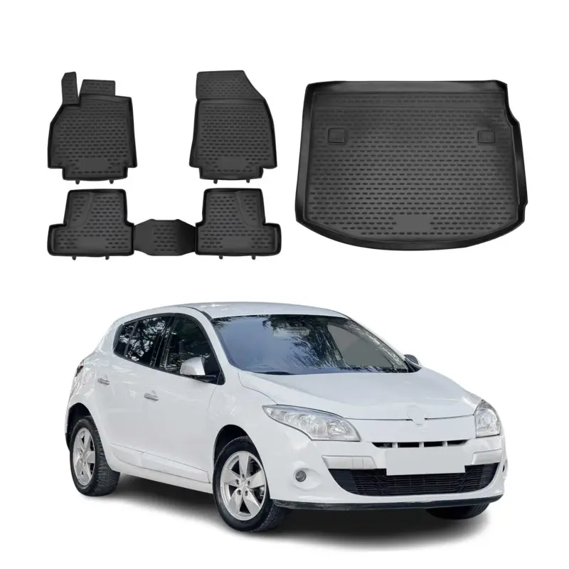 Nur Heute Fußmatten & Kofferraumwanne Set für Renault Megane 2010-2016 5tür TPE Schwarz