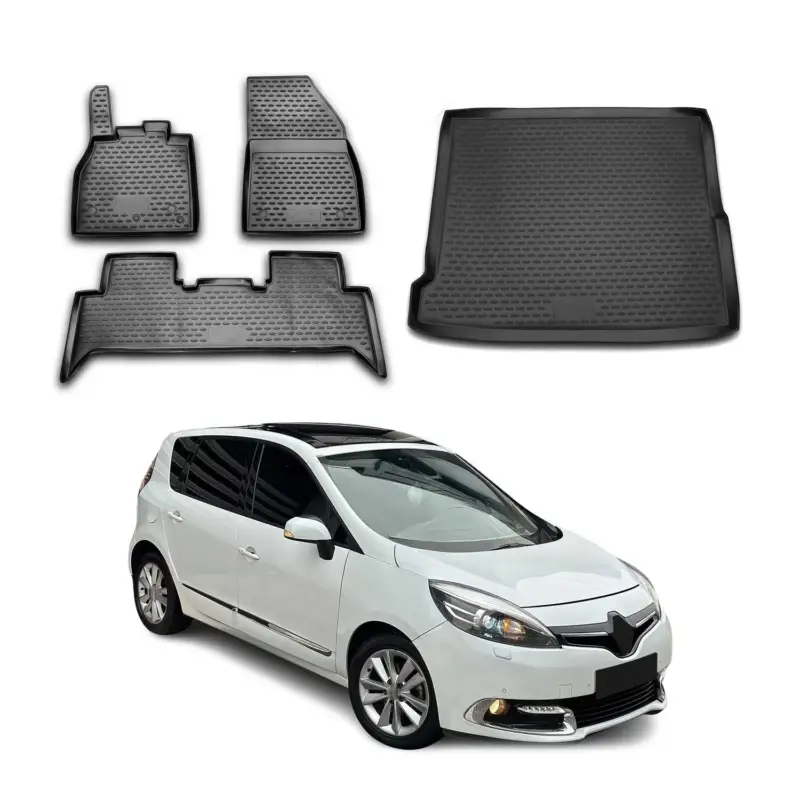 Markenprodukt Fußmatten & Kofferraumwanne Set für Renault Scenic 2010-2016 Gummi 3D TPE 4x