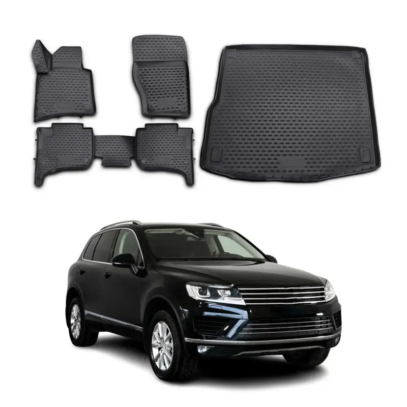 Saisonangebot Fußmatten & Kofferraumwanne Set für VW Touareg 2010-2018 Gummi TPE Schwarz 5x