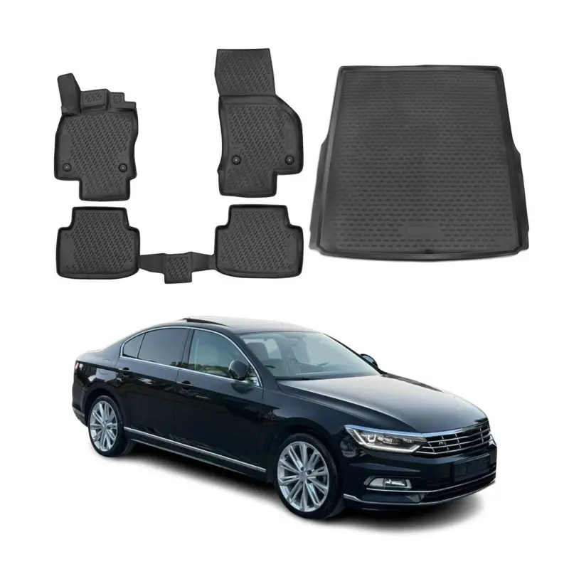 Solange Der Vorrat Reicht Fußmatten & Kofferraumwanne Set für VW Passat B8 Limo 2014-2019 TPE Schwarz