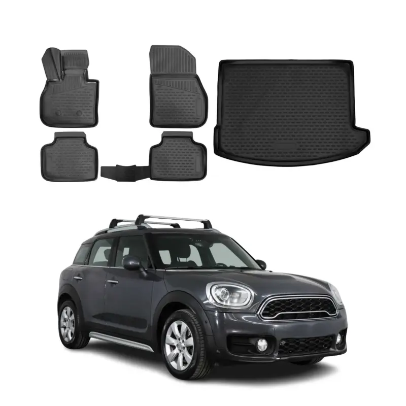 Neu Fußmatten & Kofferraumwanne Set für Mini Cooper Countryman 2017-2021 TPE Schwarz