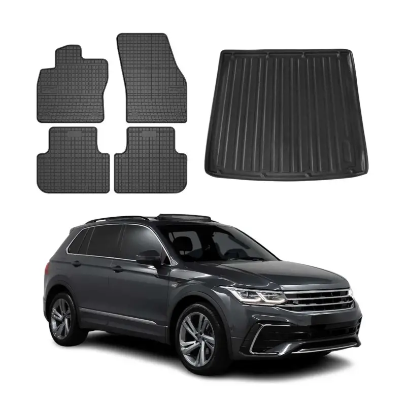 Expressversand Fußmatten & Kofferraumwanne Set für VW Tiguan 2016-2024 Untere Gummi Schwarz 5x