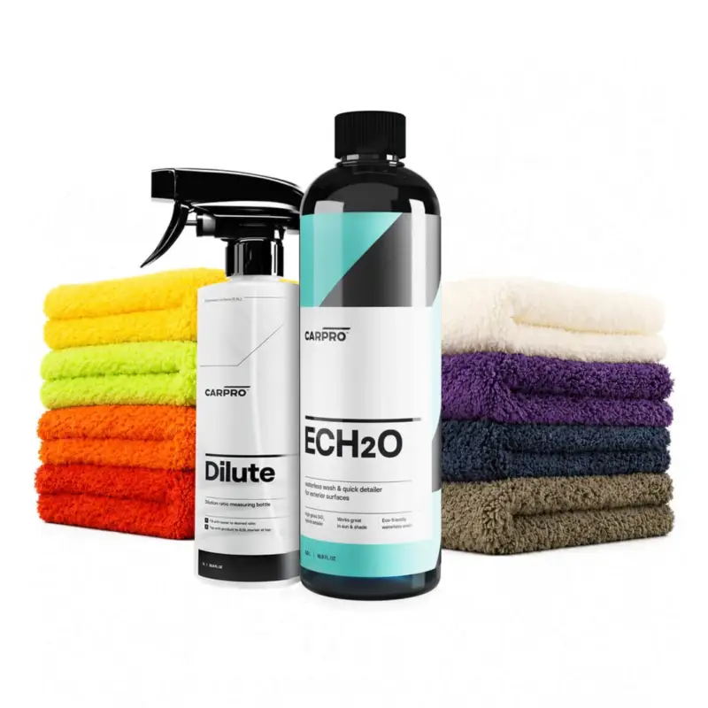 Saisonangebot CarPro Ech2O 500ml + Dilute Messflasche 500ml Aktionsset mit 8 Mikrofasertüchern