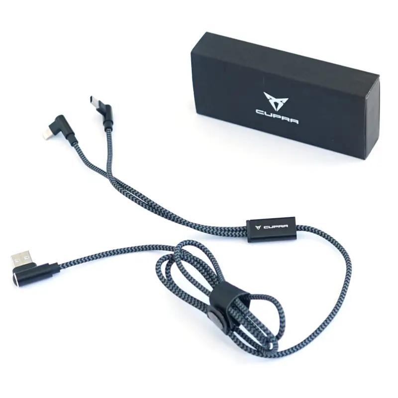 Schneller Versand CUPRA Ladekabel Swiss Peak 3-in-1 USB iOS Android Kabel Adapter Anschlusskabel Micro-USB schwarz