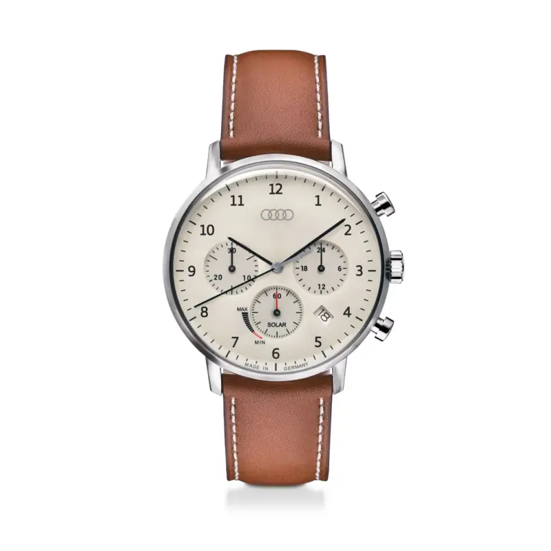 Nur Für Kurze Zeit Original Audi Chronograph Solar Uhr Armbanduhr Ringe Logo Leder braun/beige 3102100100