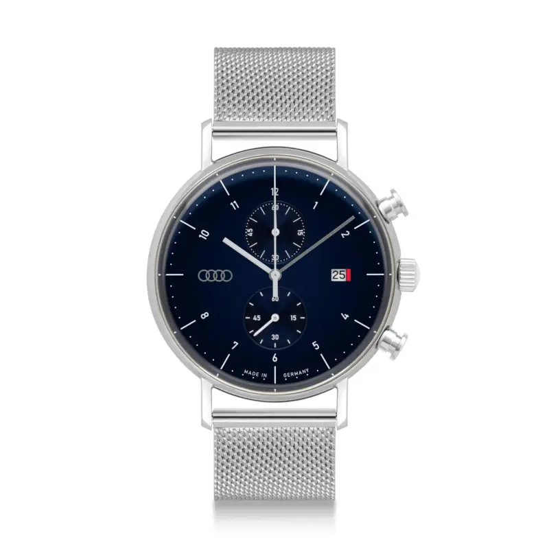 Original Audi Chronograph Uhr Armbanduhr Ringe Logo Herren silber/blau 3102200300 Meistverkauft