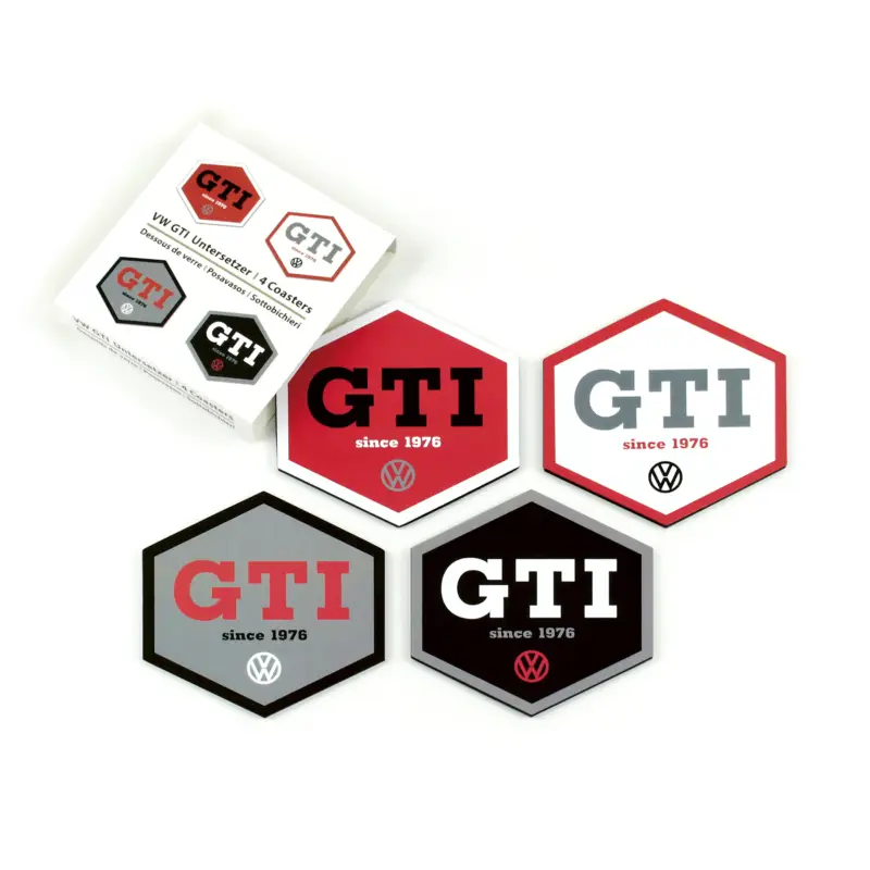 Markenware VW GTI Untersetzer (4 Stück) Bierdeckel Sechseck Motiv Wabenform Logo GTICO10
