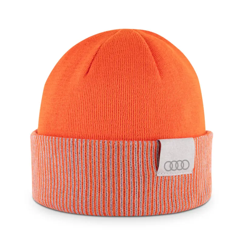 Solange Der Vorrat Reicht Original Audi Wende-Strickmütze Beanie Mütze orange/grau 3132402110