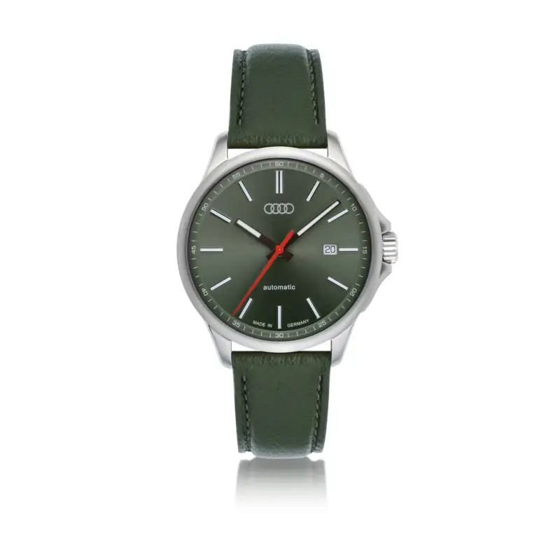 Original Audi Automatikuhr Uhr Armbanduhr Ringe Logo Sichtboden silber/graugrün 3102500100 Expressversand