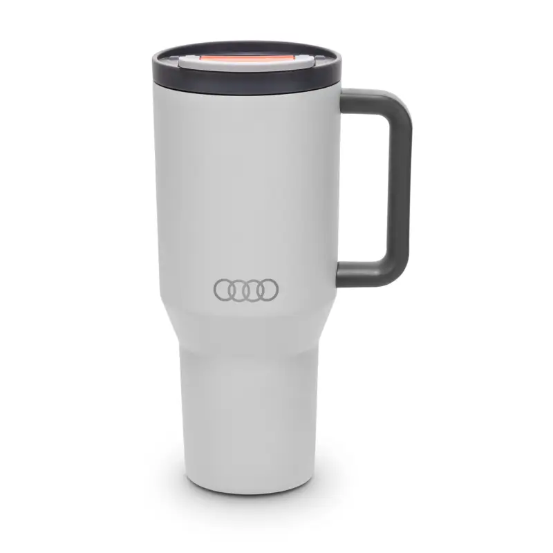 Original Audi Thermobecher Isolierbecher Strohhalm Trinkflasche Ringe Logo 950ml grau 3292500200 Echt